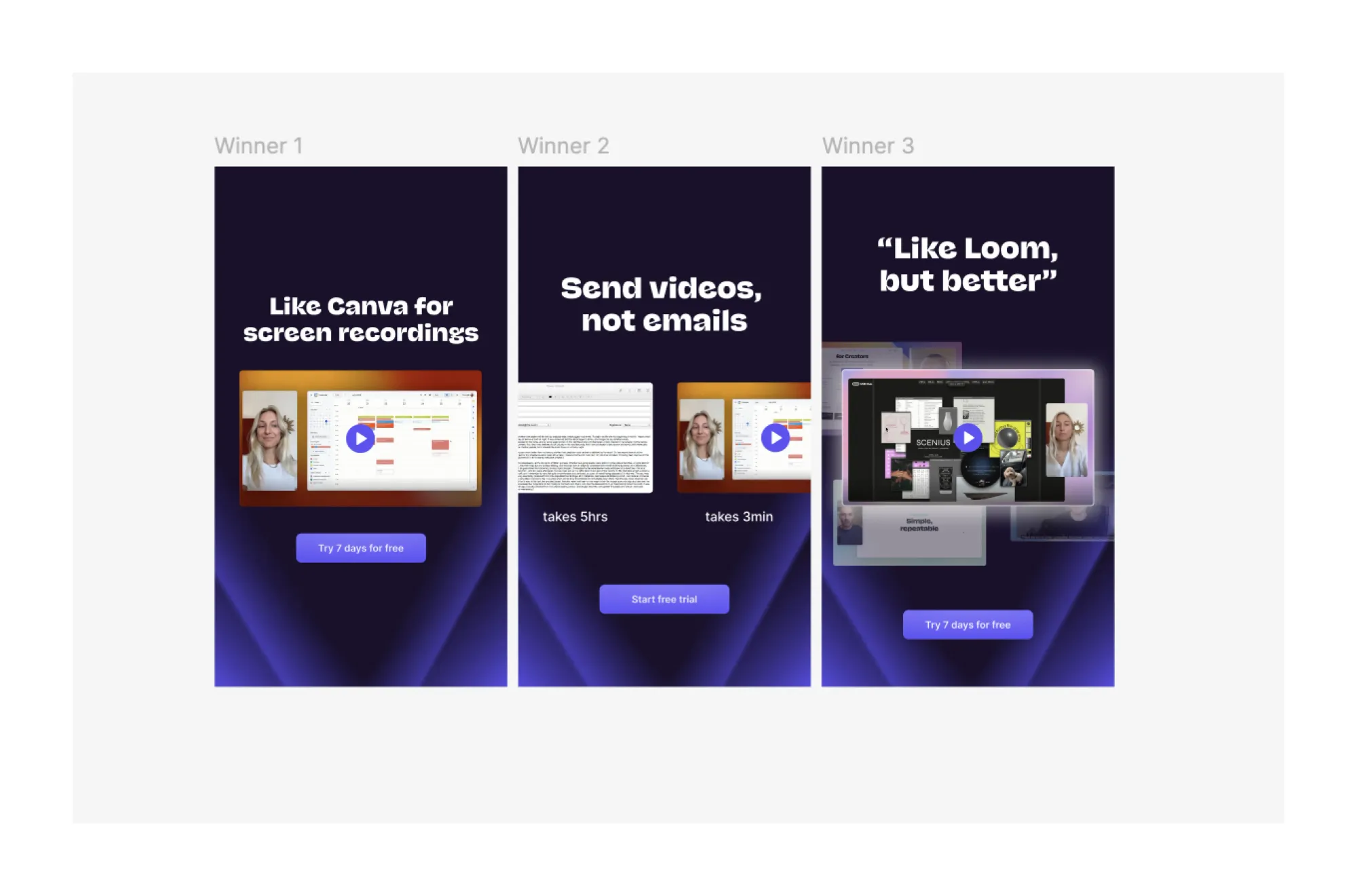 Screenshots of the winning ad frames that have performed well