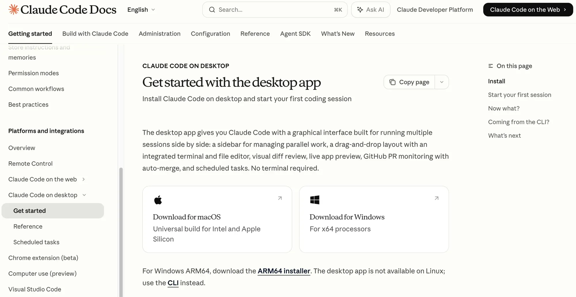 Screenshot showing how to download the desktop version of Claude