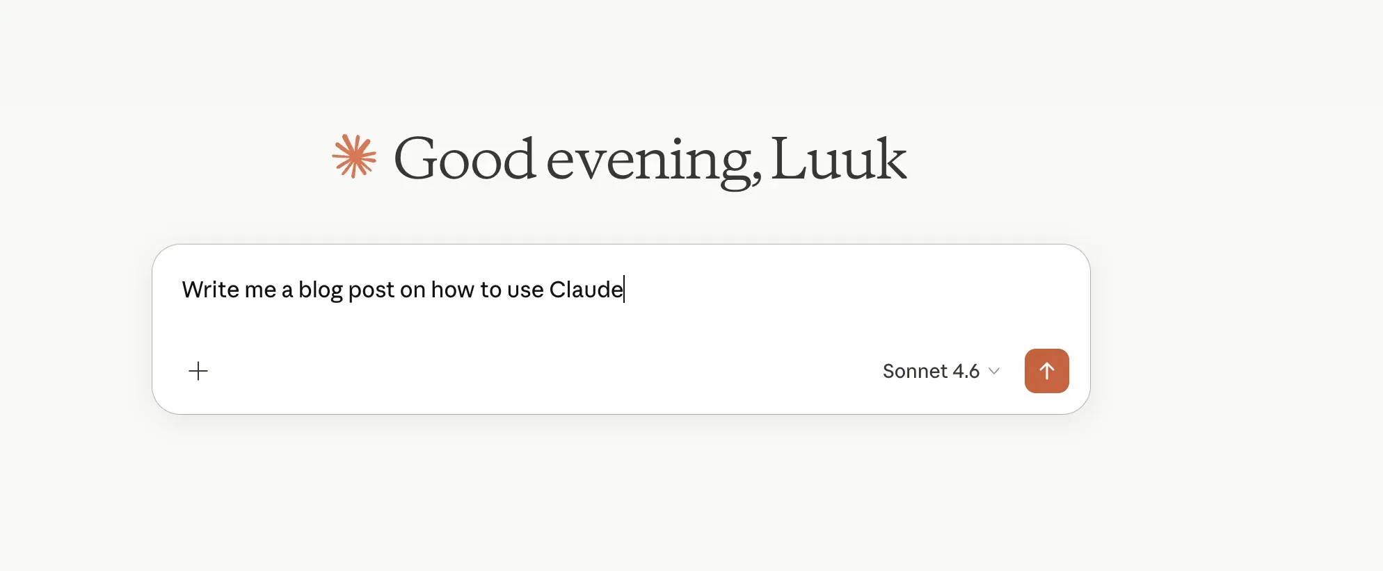 Screenshot from Claude showing a prompt saying "Write me a blog post on how to use Claude"
