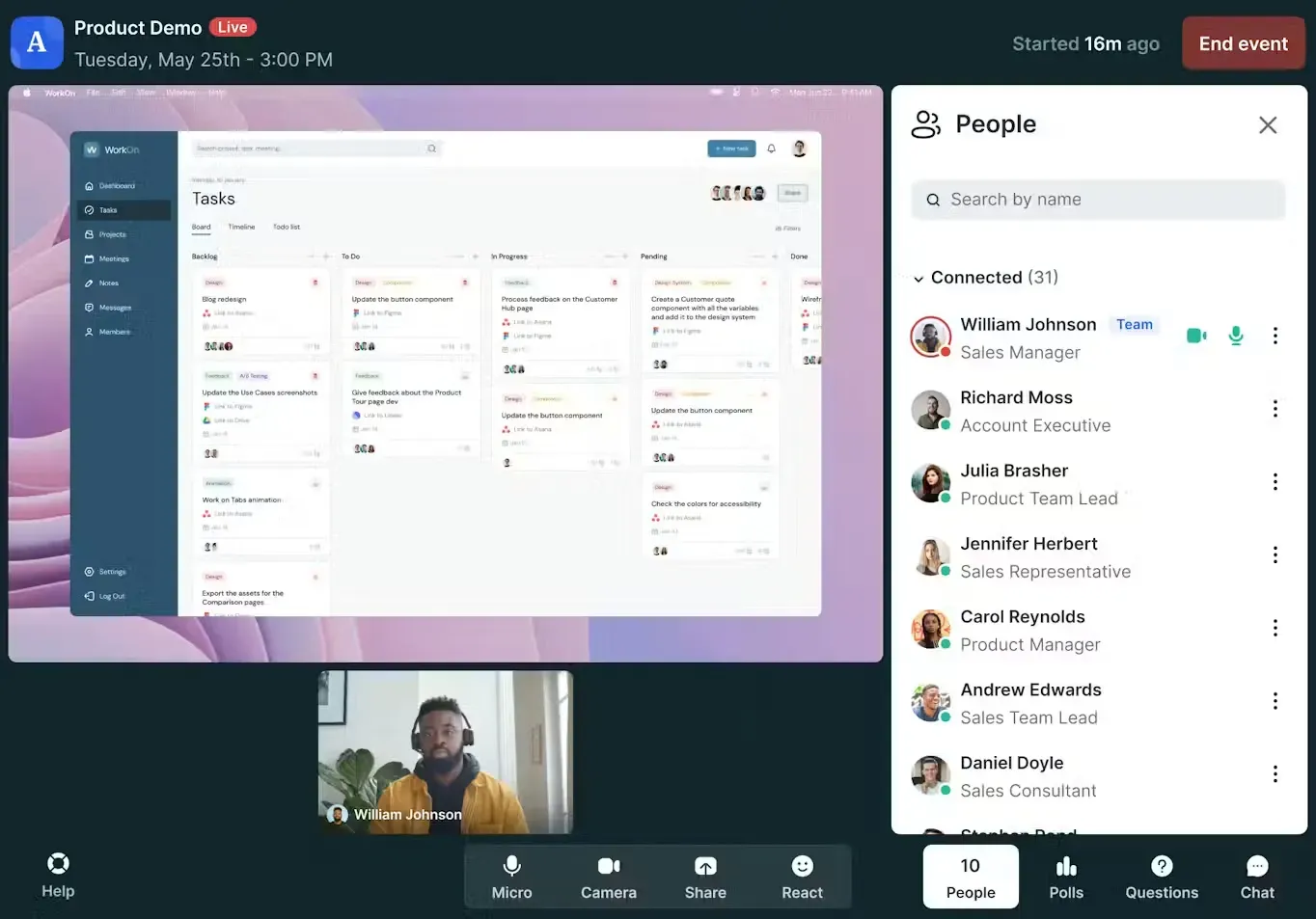 Live webinar studio on Livestorm