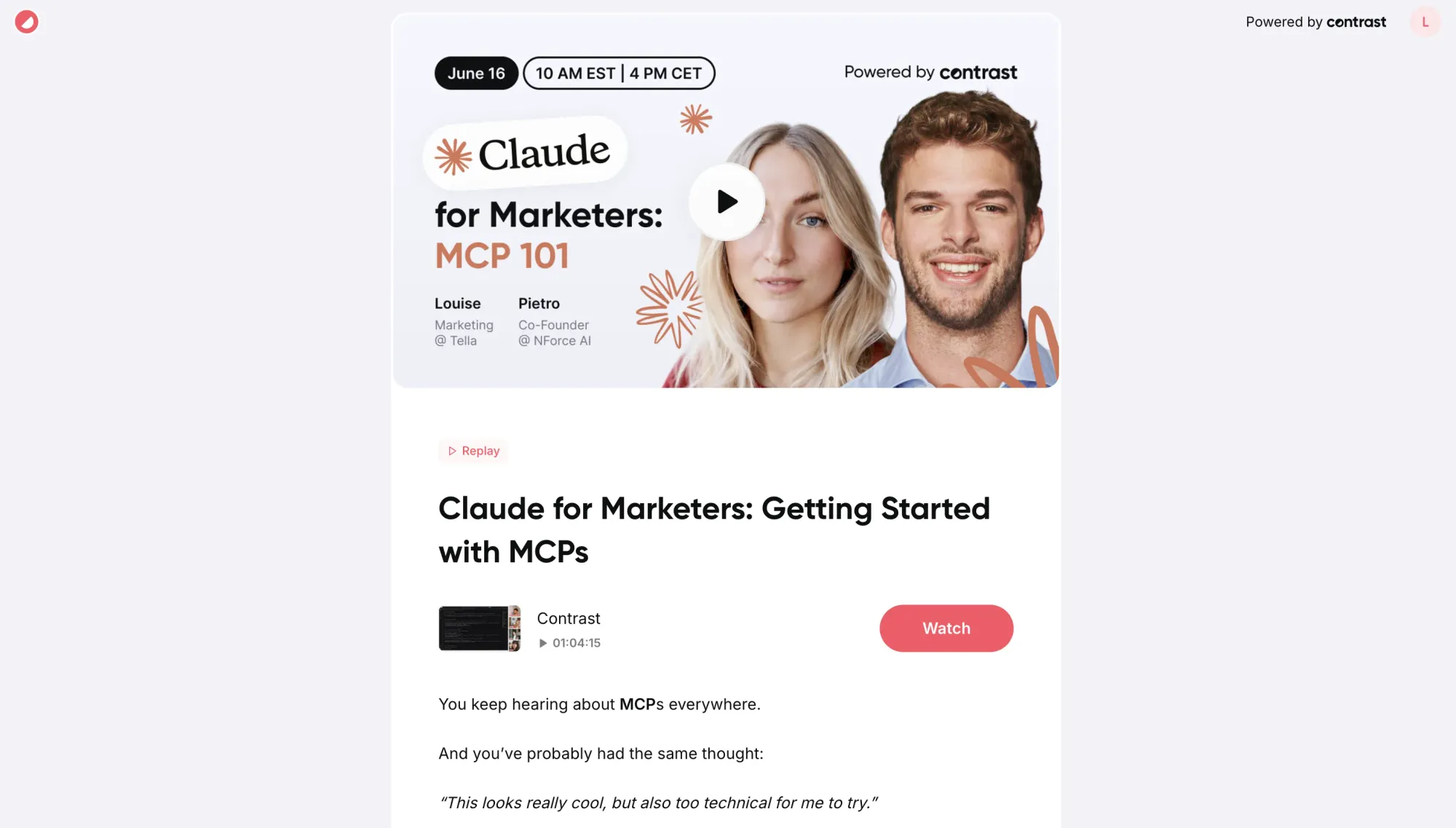 Screenshot of a branded registration page on Contrast