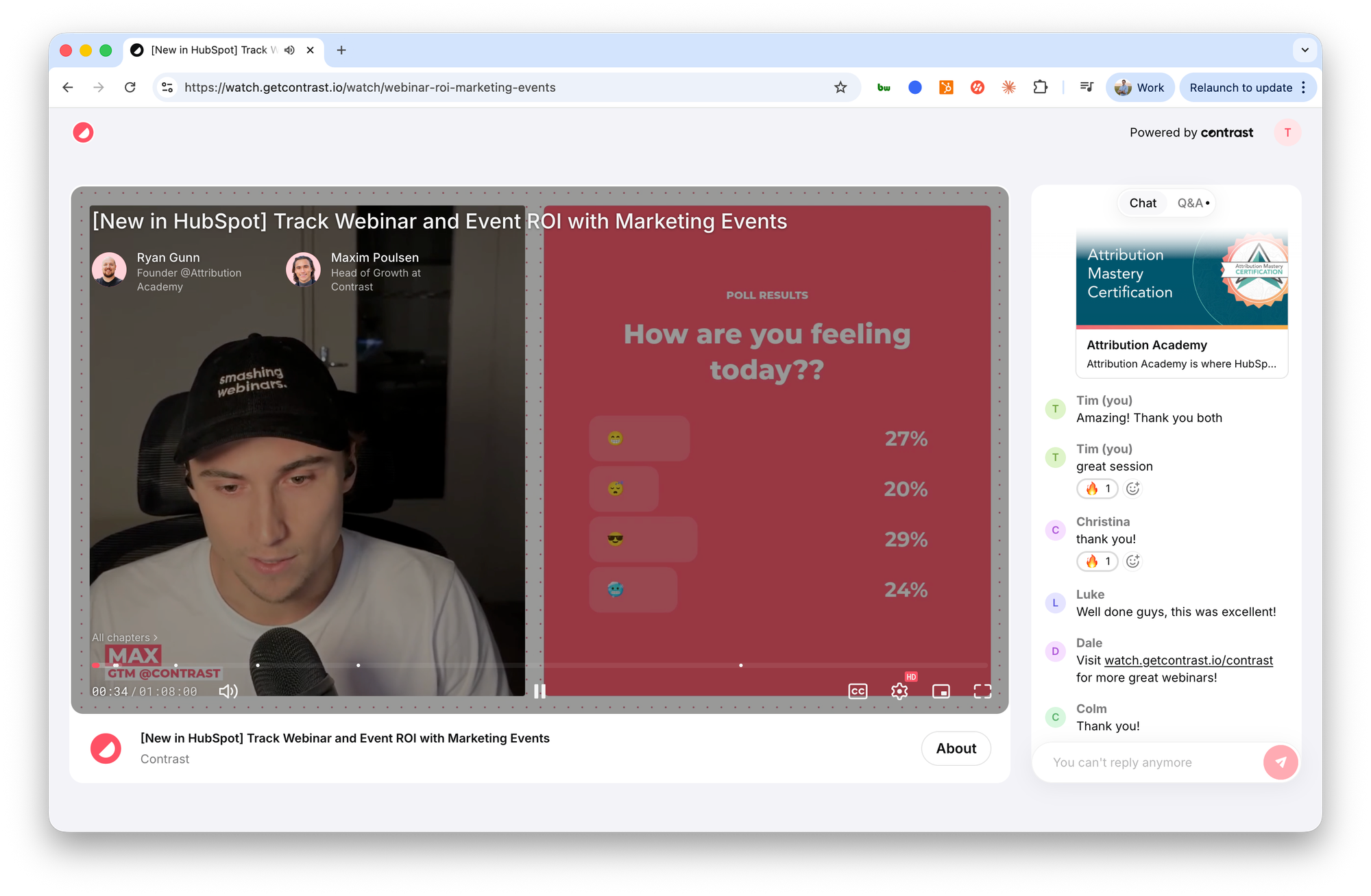 Screenshot showing the human feel of webinars ran on Contrast