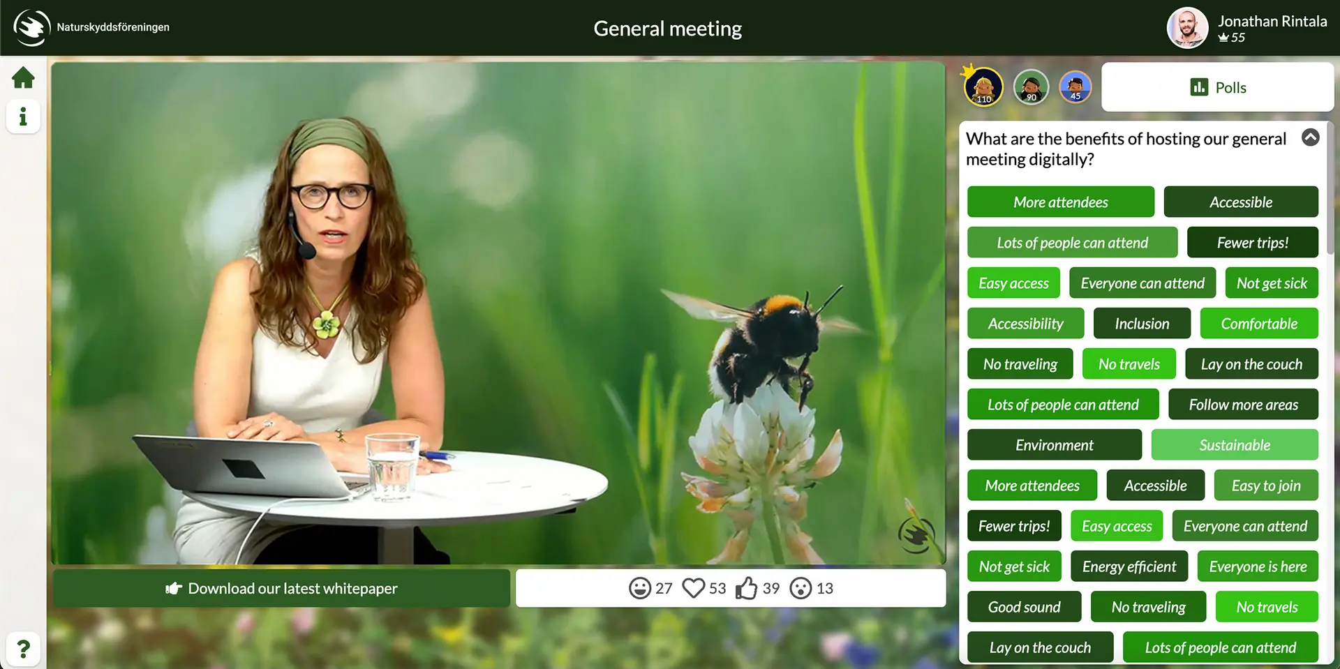 Screenshot of the webinar experience on Univid