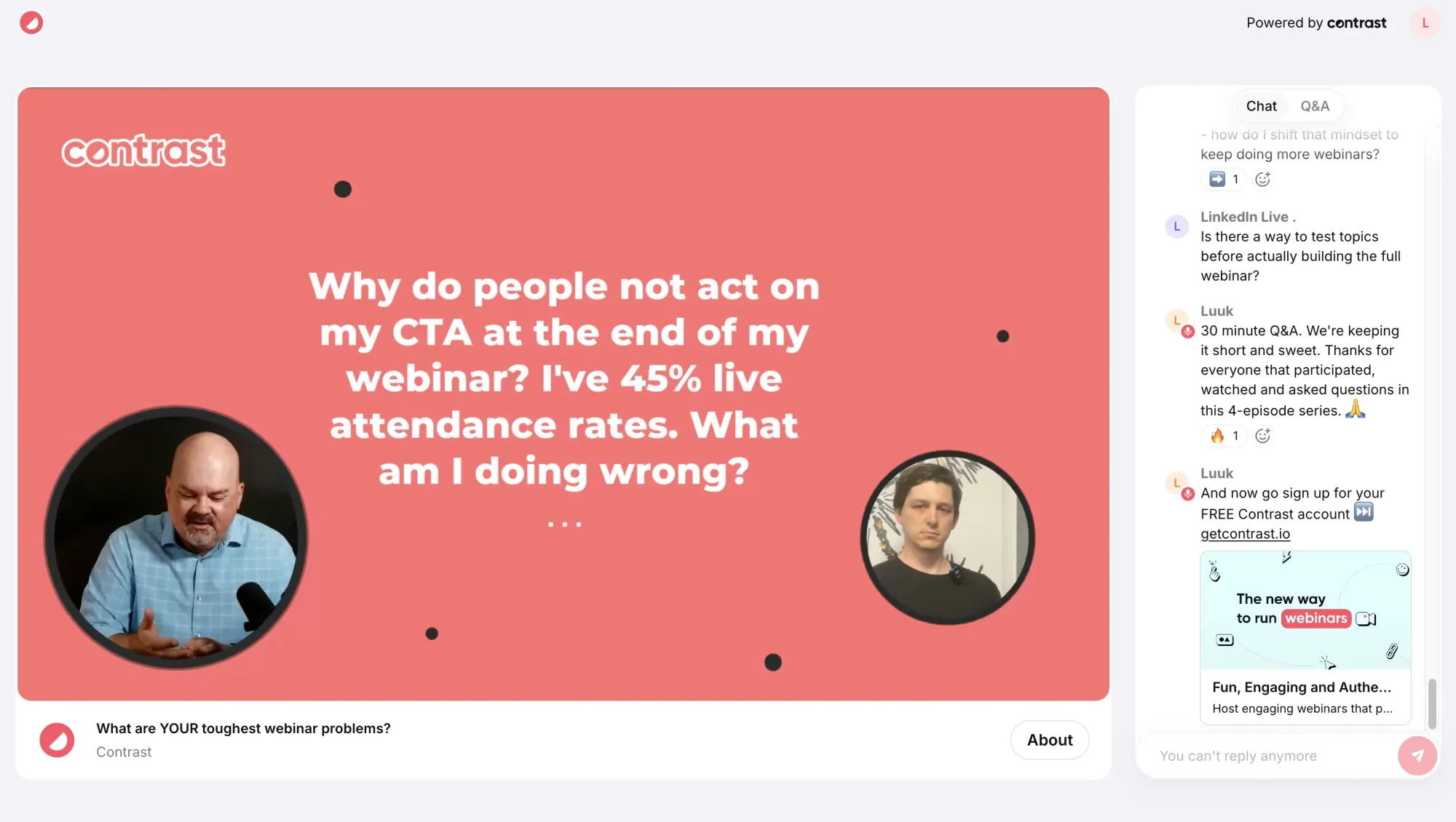 Screenshot of a virtual fireside question segment