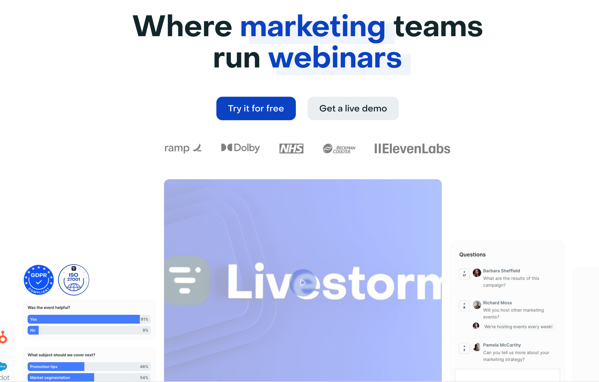 Screenshot of Livestorm's homepage