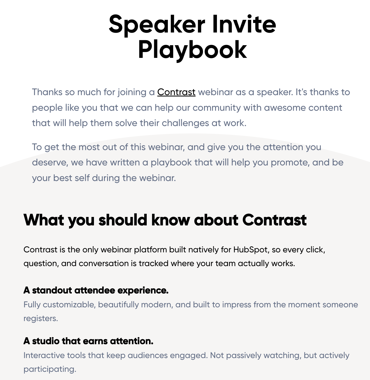 Templated speaker how-to and instructions from Contrast webinars