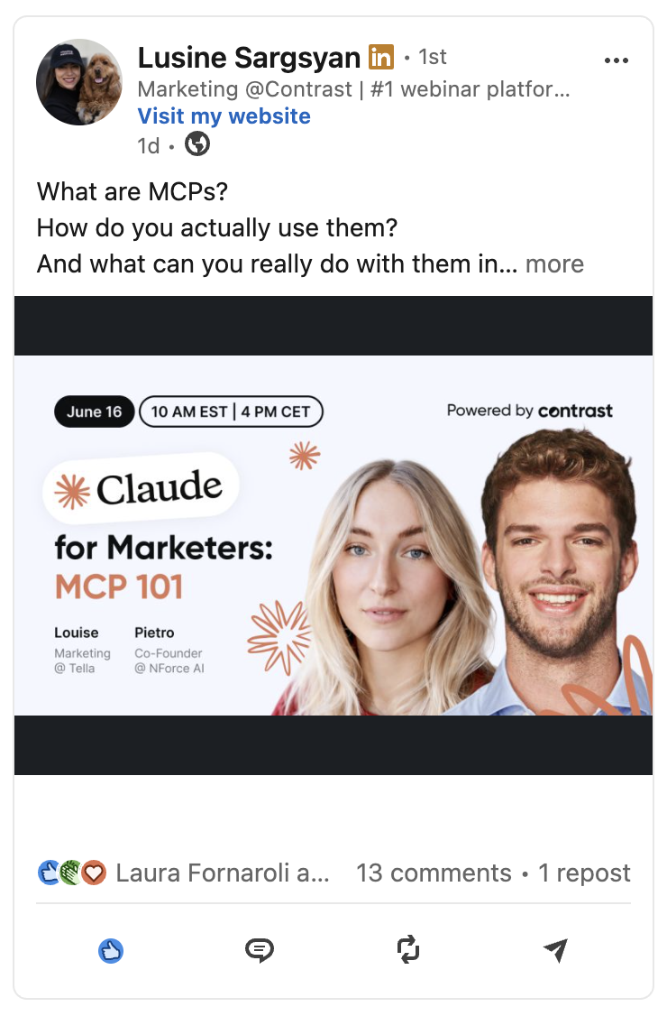 LinkedIn Post about a webinar