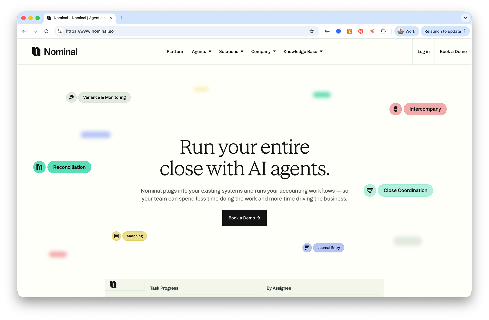 Screenshot of Nominal's homepage