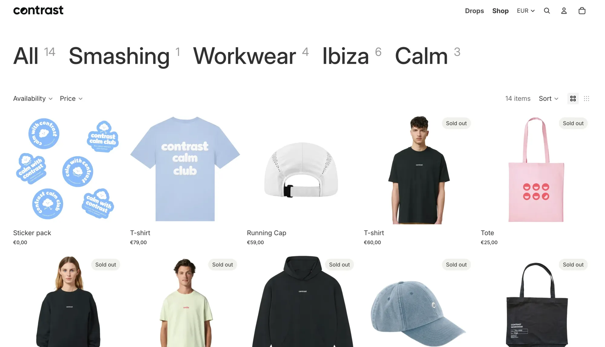 Screenshot of Contrast's online shop