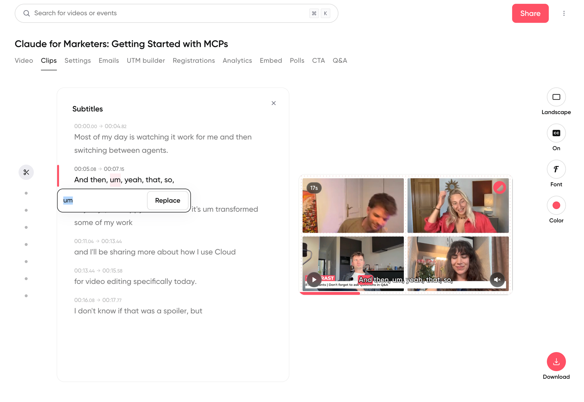 Video clip repurposing on Contrast