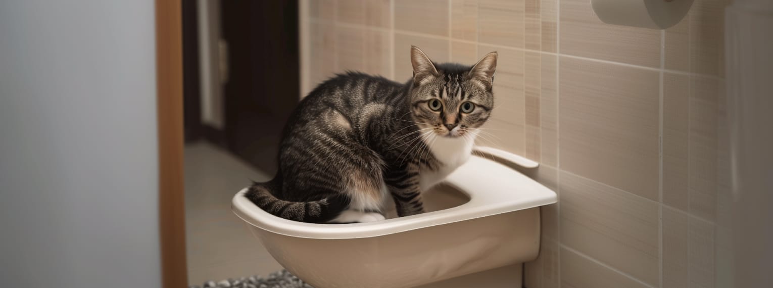 Ein Kätzchen auf der Toilette.