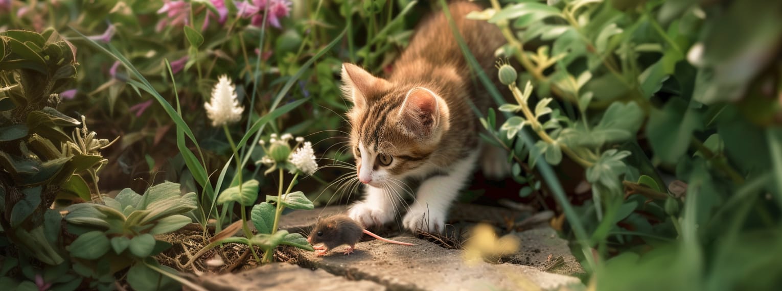 Eine Katze schleicht umher.