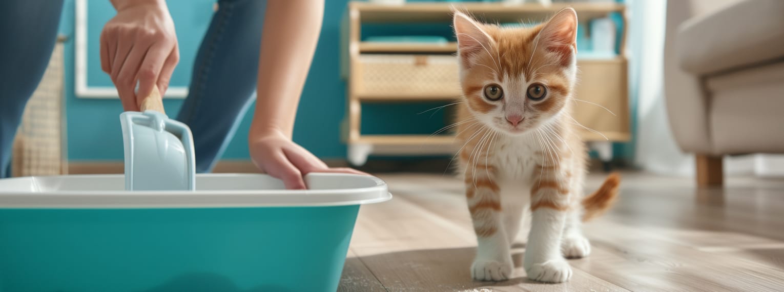 Das Katzenklo wird gereinigt.