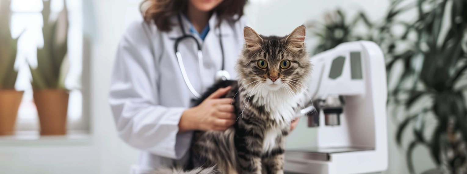 Eine Katze bei einer Vorsorgeuntersuchung.