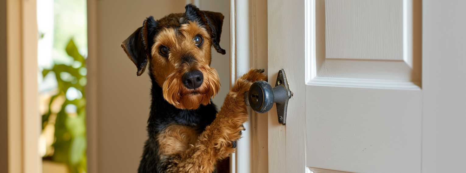 Ein Hund kratzt an der Wohnungstür.