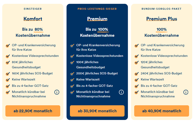 Die petolo Katzenkrankentarife im Überblick