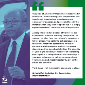 Mayor Trent Davis Issues Statement on Yard Signs
