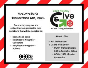 OCCK Transportation Plans 8th Annual Holiday Give & Go Event
