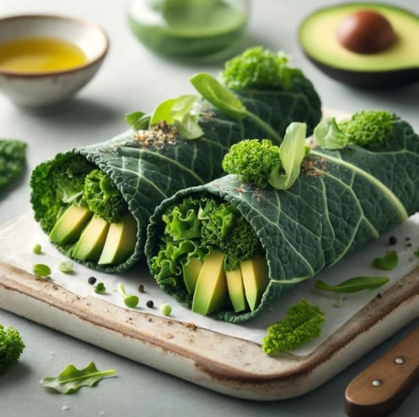 Avocado and Greens Kale Roll-Ups