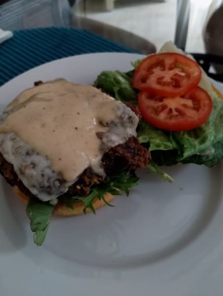 Crispy Blue Oyster Mushroom Burger with Spicy Hot Honey Mayo