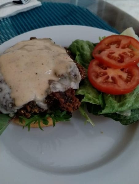 Crispy Blue Oyster Mushroom Burger with Spicy Hot Honey Mayo