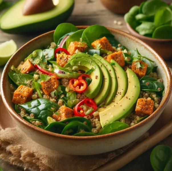 Quinoa, Jackfruit, and Spinach Salad