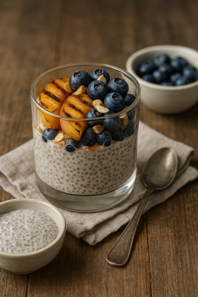Grilled Peach and Blueberry Chia Parfait