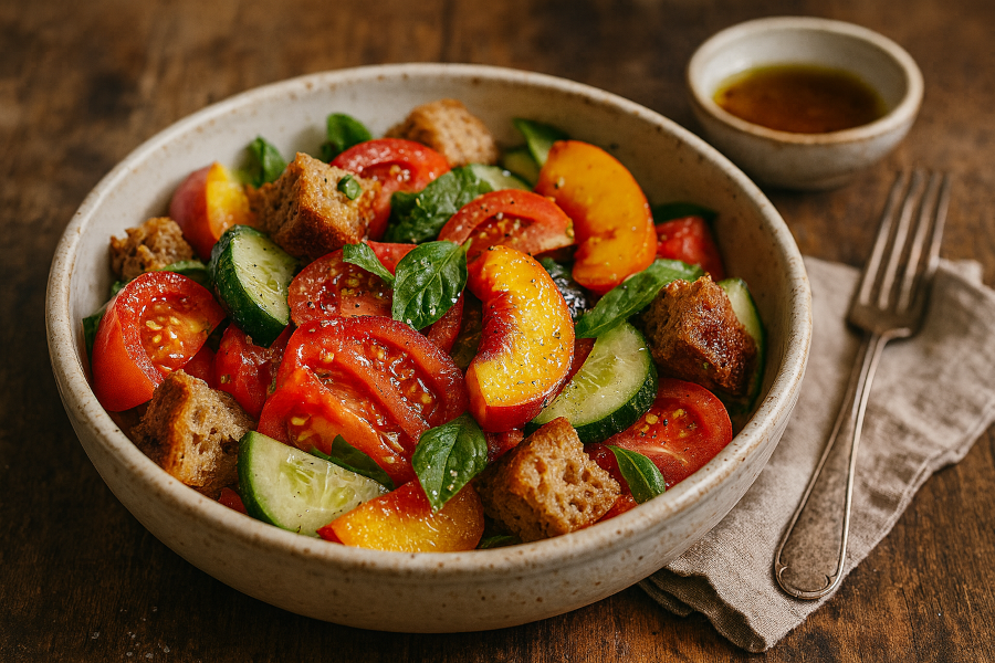 Peach, Tomato, and Cucumber Panzanella