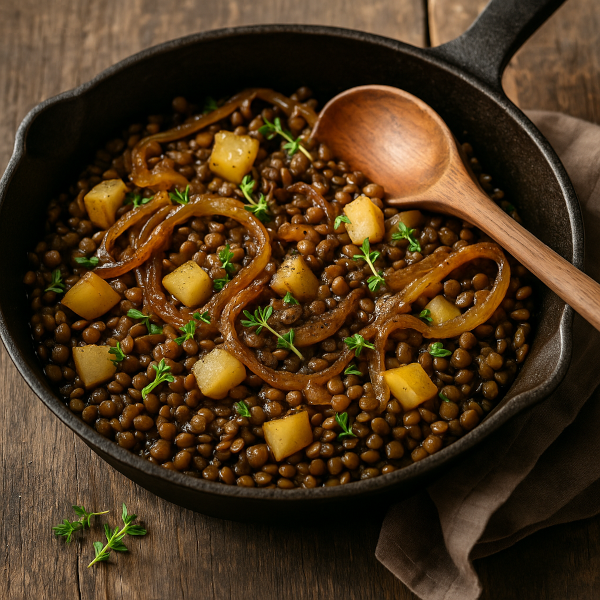 Pear and Lentil Skillet with Caramelized Onions and Thyme