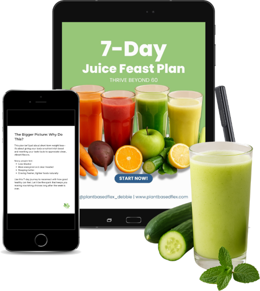 Four fresh juices with carrots, beets, apple, cucumber and citrus — 7 Day Juice Feast Plan.