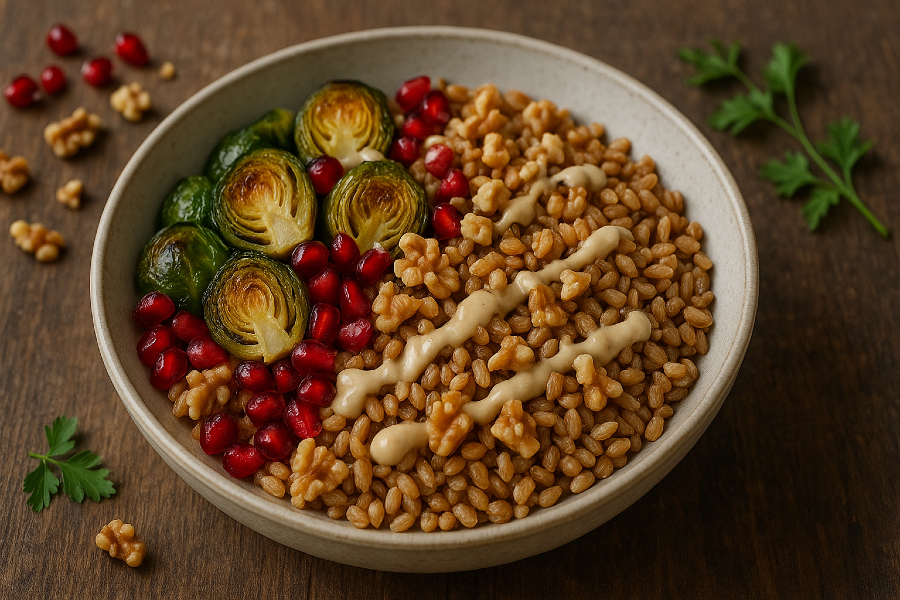 Brussels Sprout and Pomegranate Grain Bowl