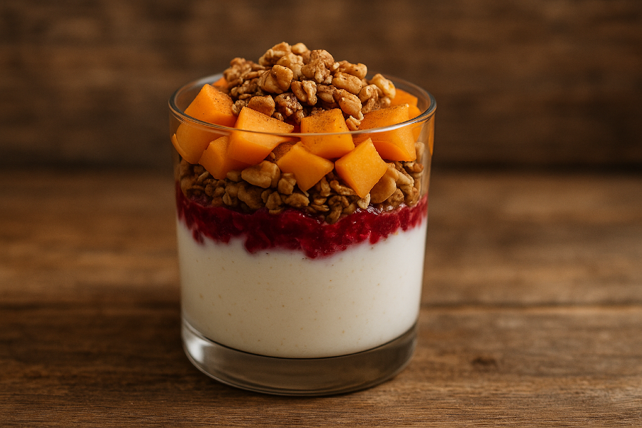 Persimmon, Cranberry and Walnut Breakfast Parfait
