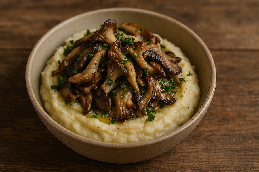 Parsnip and Turnip Mash with Garlic Mushrooms