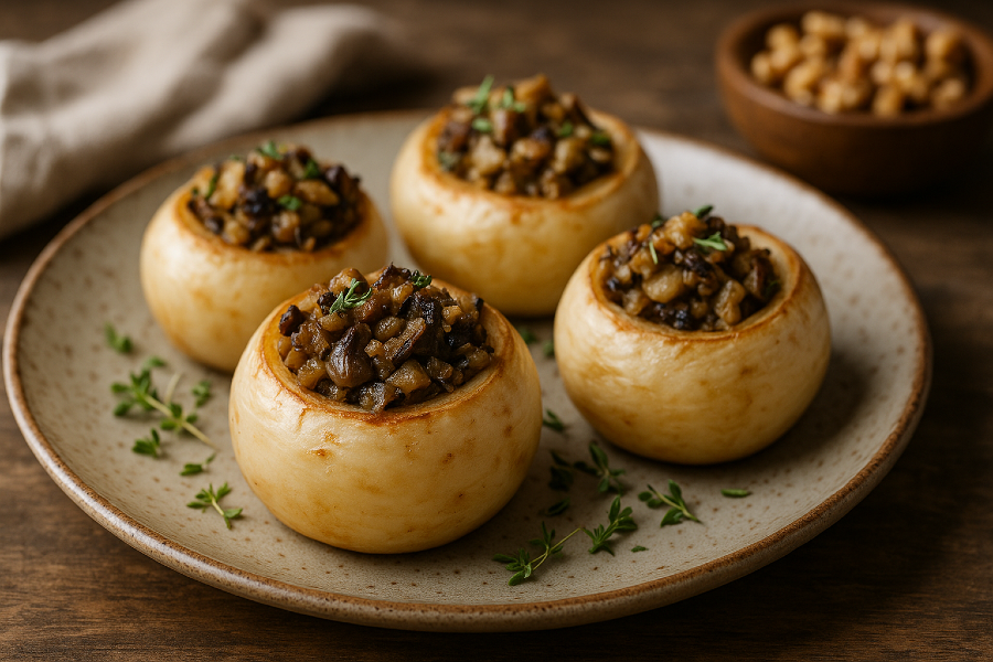 Leek, Mushroom and Walnut Stuffed Turnips
