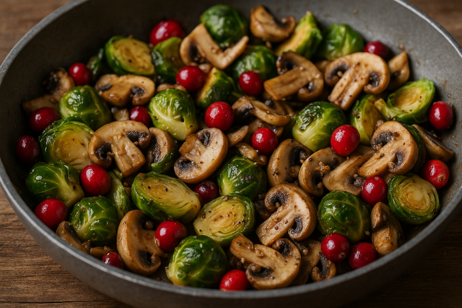 Brussels Sprout, Cranberry and Mushroom Stir Fry
