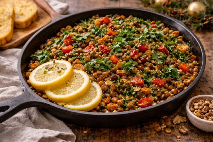 Black Eyed Pea and Collard Skillet with Smoky Lemon