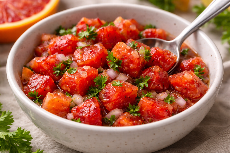 February Focus Foods Recipe: Crispy Shiitake Lentil Oat Patties + Bright Blood Orange Relish