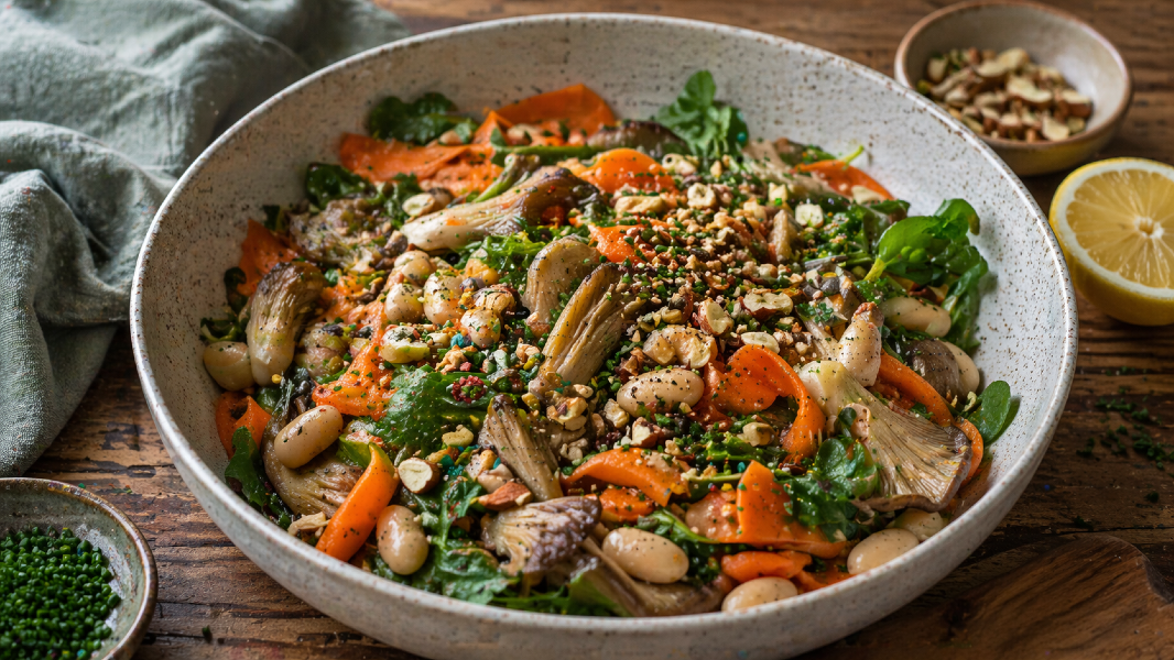 Warm White Bean and Oyster Mushroom Skillet
