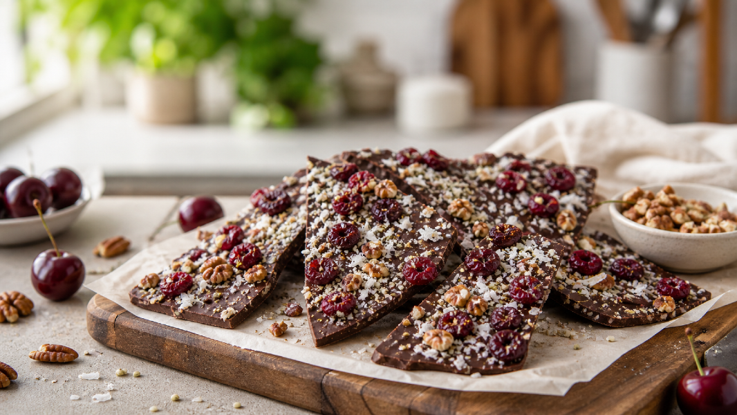 Dark Chocolate Cherry Crunch Bark Recipe