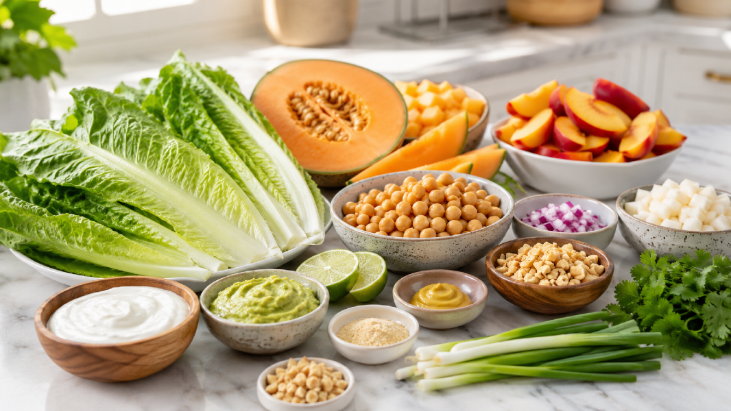 Crisp Romaine Chickpea Boats with Cantaloupe Nectarine Salsa