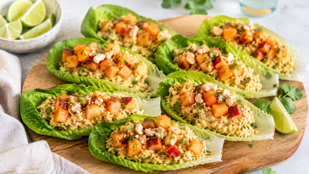 Crisp Romaine Chickpea Boats with Cantaloupe Nectarine Salsa