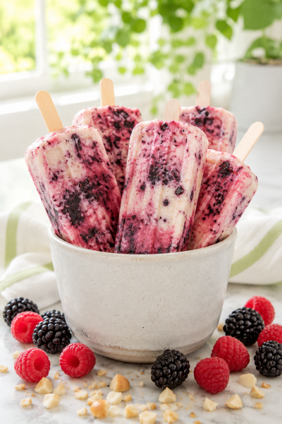 Blackberry Raspberry Macadamia Breakfast Pops