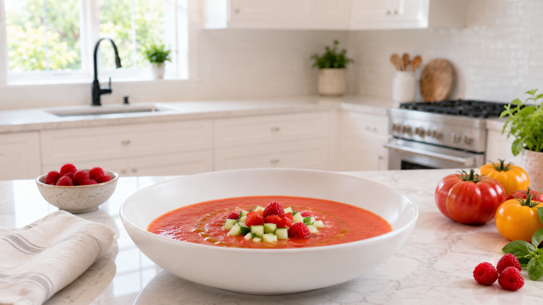 Chilled Heirloom Tomato and Raspberry Gazpacho