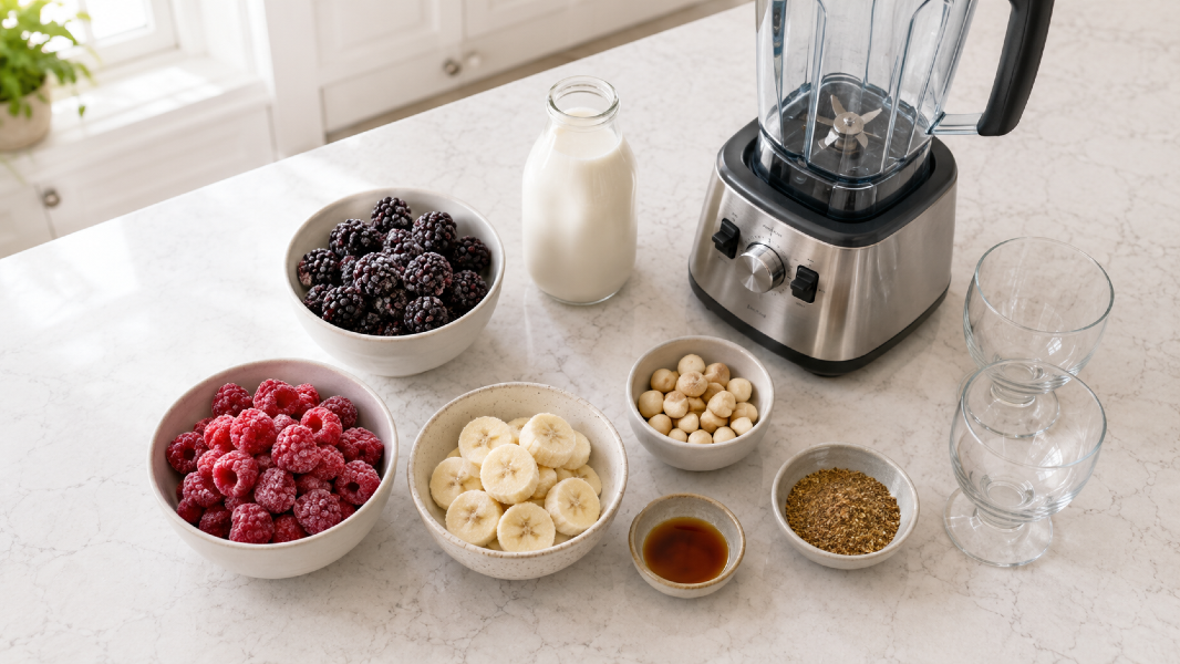Blackberry Raspberry Macadamia Nice Cream Sundaes