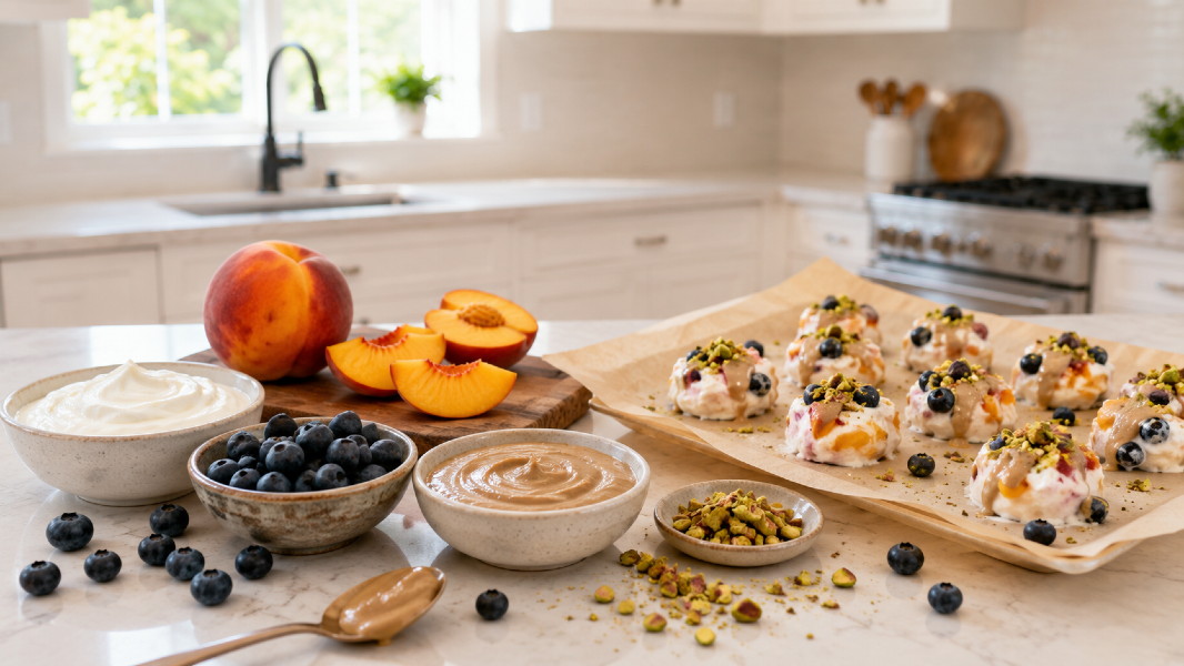 Frozen Peach Blueberry Yogurt Bark