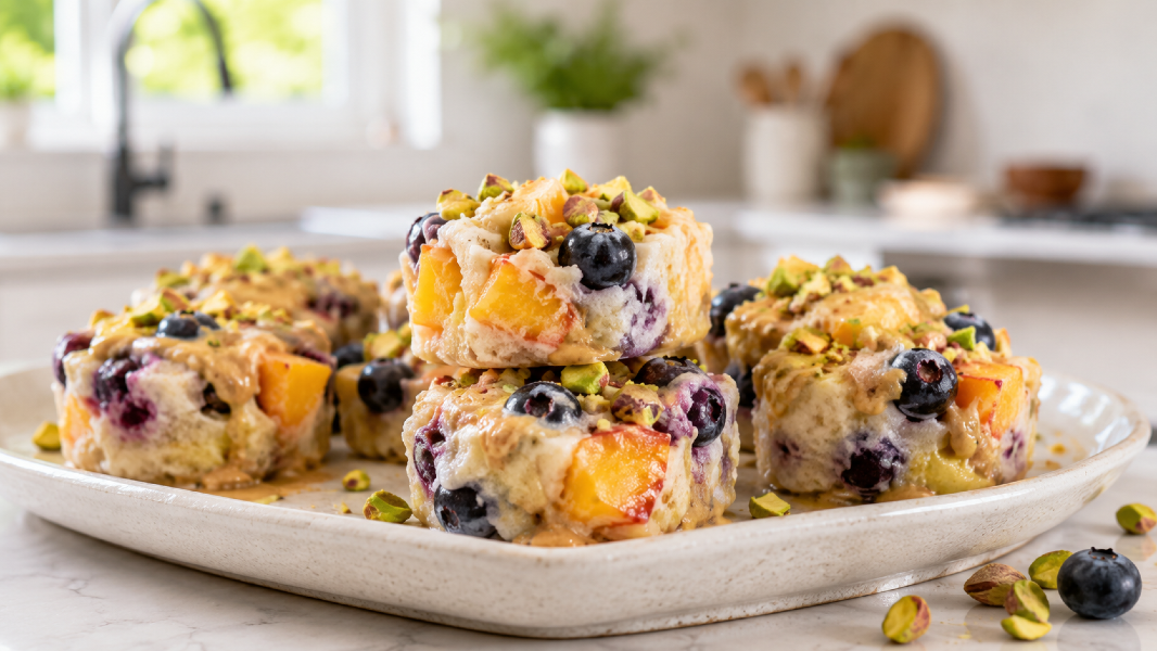 Frozen Peach Blueberry Yogurt Bark