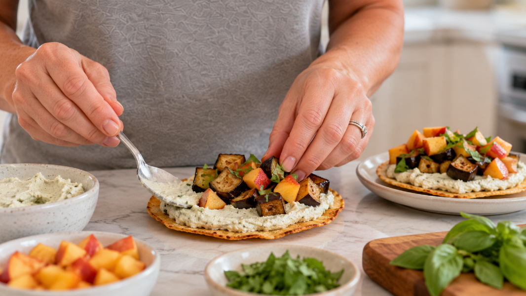 Grilled Peach and Basil Flatbread