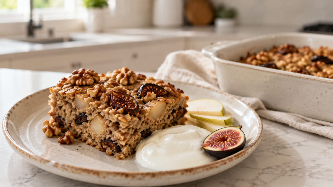 Roasted Fig, Pear & Walnut Breakfast Bake