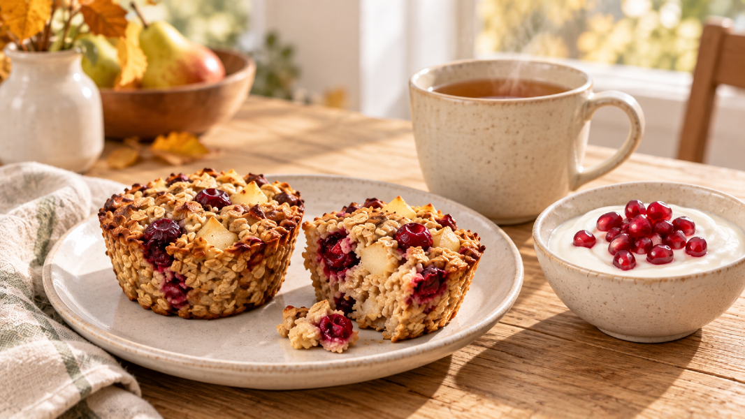 Cranberry Pear Baked Oat Cups for Easy Fall Mornings