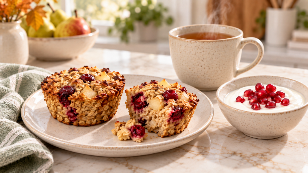 Cranberry Pear Baked Oat Cups for Easy Fall Mornings